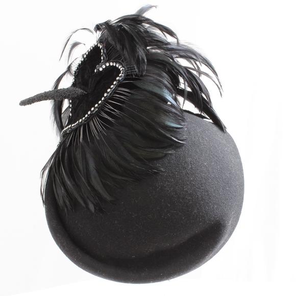 Jack McConnell Hat Wool & Feather Clochette Vintage Fascinator Designer HTF Rare main image 6
